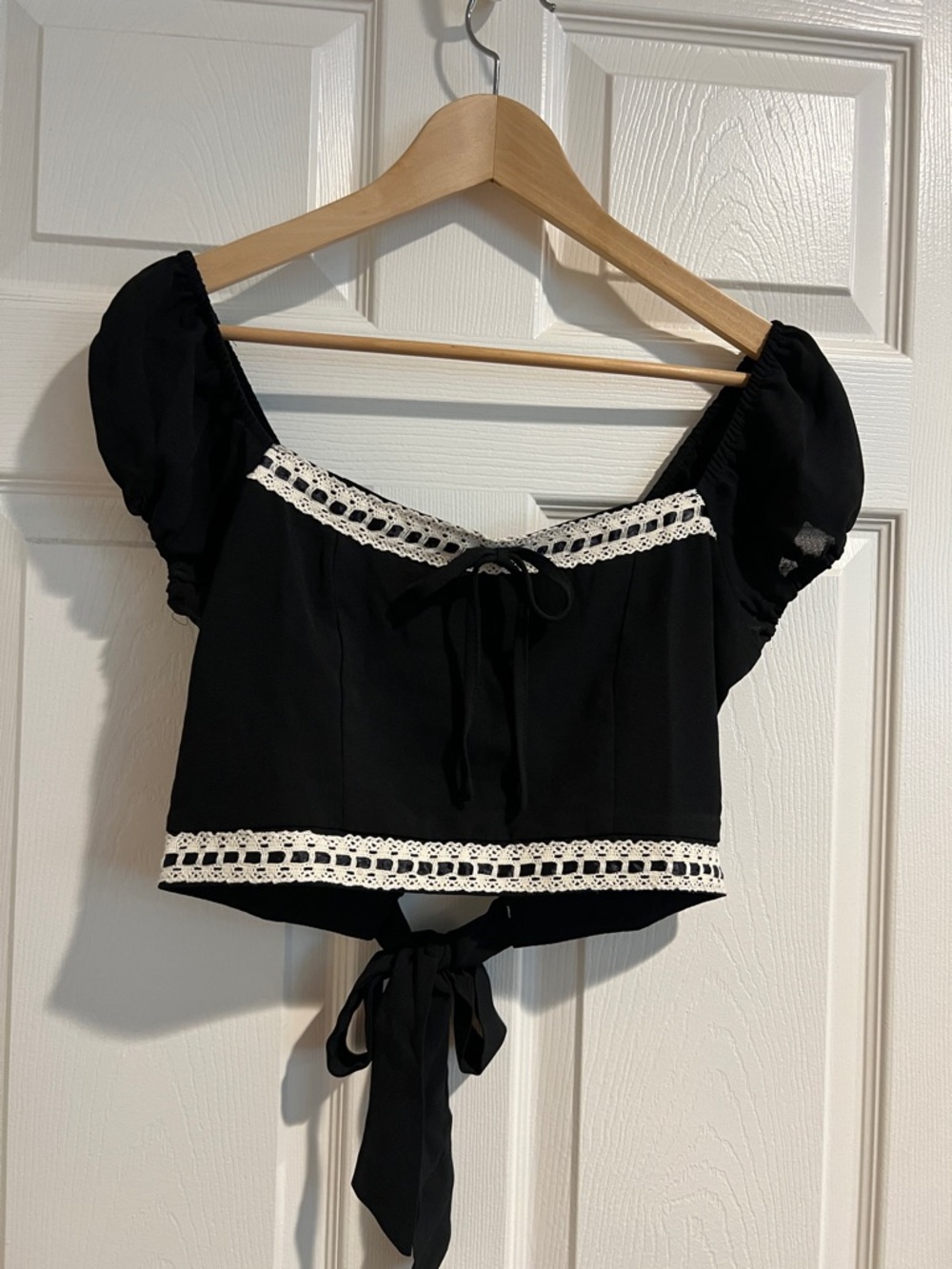 Blu Pepper Black Crop Top with Cream Lace Trim
